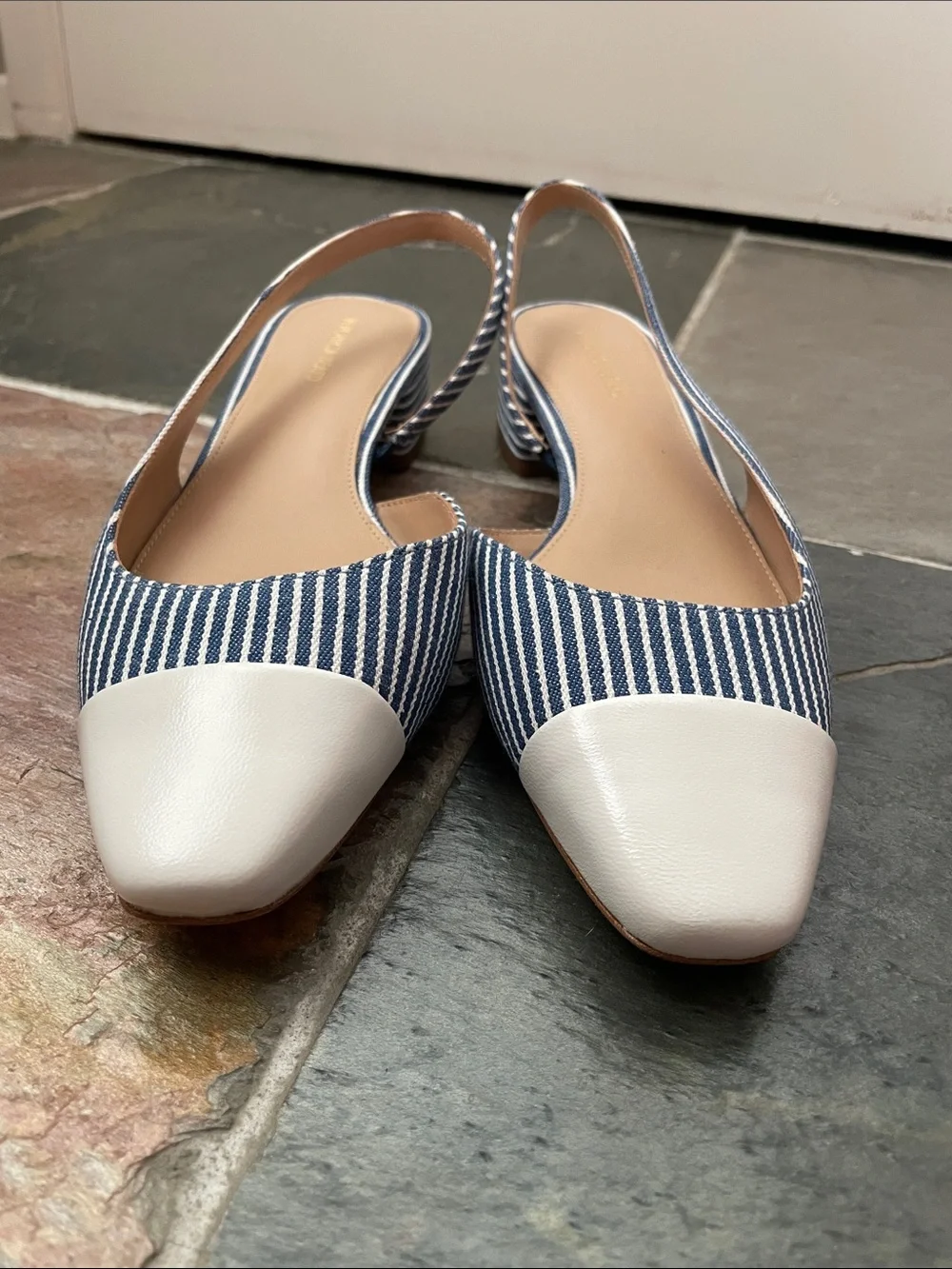 New Veronica Beard Cecile Slingback Pumps Blue White Stripe Low Heel Sz 8
